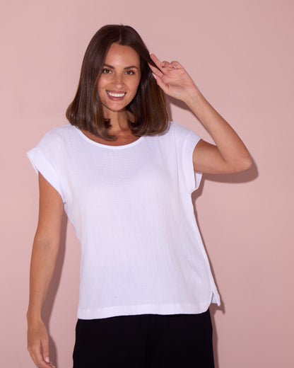 Tarin Cotton Cheesecloth Top - White