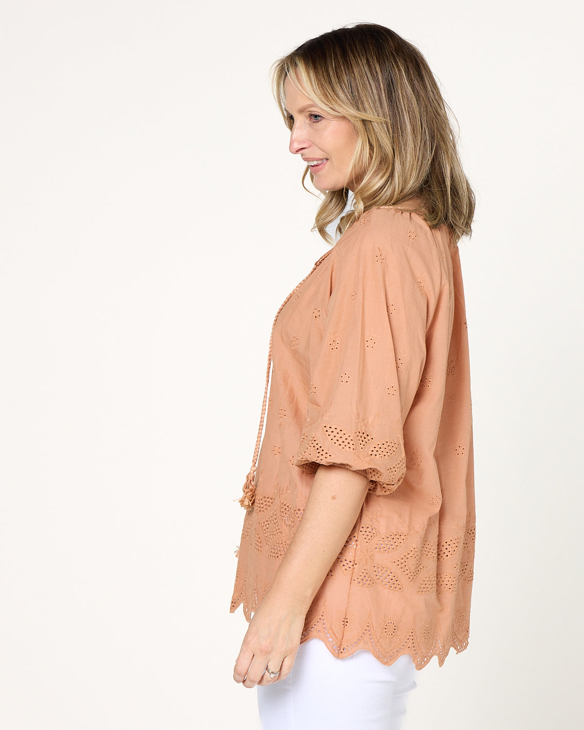 Elland Broiderie Top - Toffee