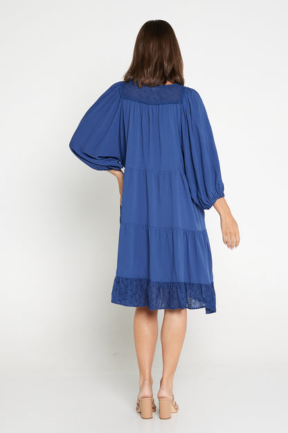 Lily Broderie Anglaise Bamboo Dress - Blue