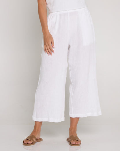 Petite Bonded Muslin Cheesecloth Pants - White