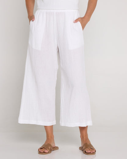 Petite Bonded Muslin Cheesecloth Pants - White