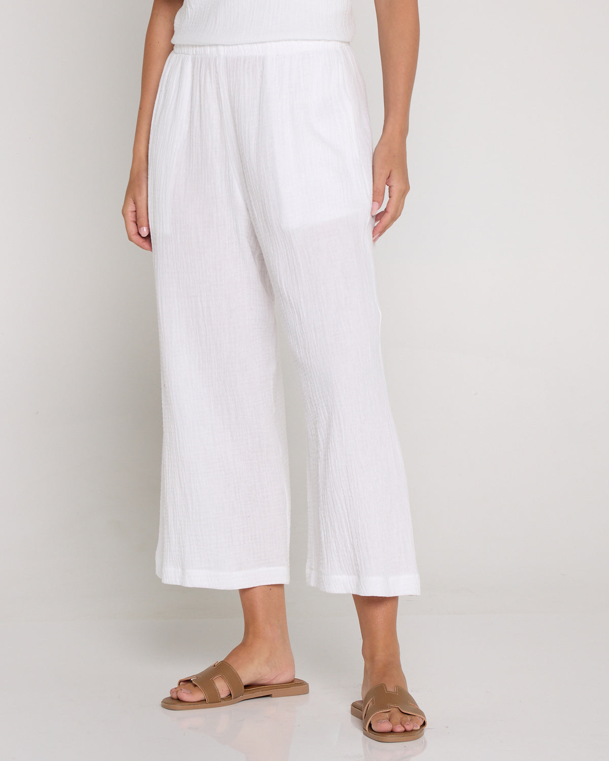 Petite Bonded Muslin Cheesecloth Pants - White