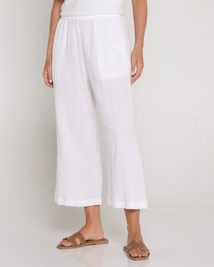 Petite Bonded Muslin Cheesecloth Pants - White