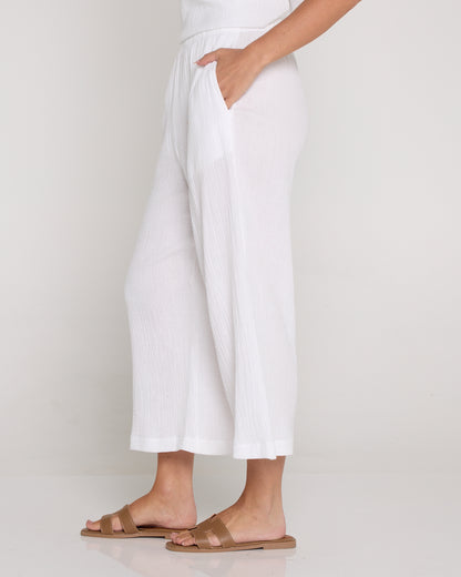 Petite Bonded Muslin Cheesecloth Pants - White