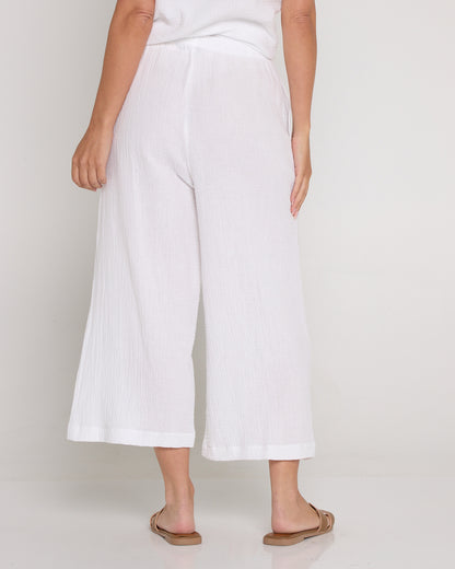 Petite Bonded Muslin Cheesecloth Pants - White