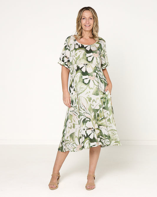 Wellington Dress - Green Print