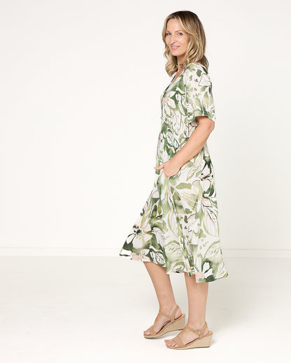 Wellington Dress - Green Print