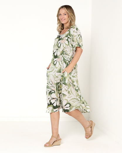 Wellington Dress - Green Print