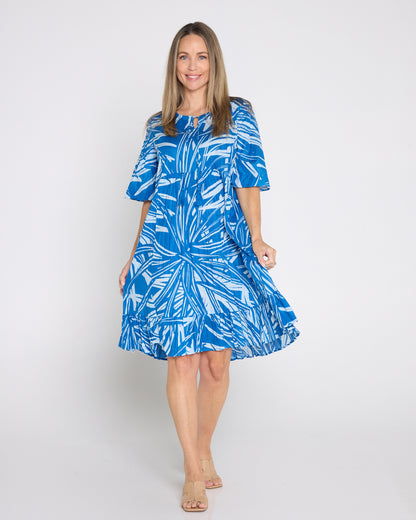 Charli Cotton Tassel Tie Dress - Mono Jungle Blue