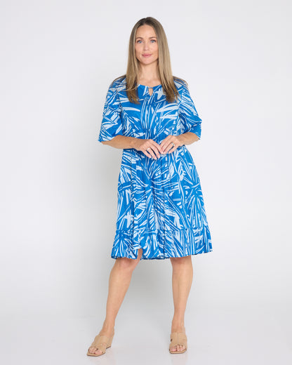 Charli Cotton Tassel Tie Dress - Mono Jungle Blue
