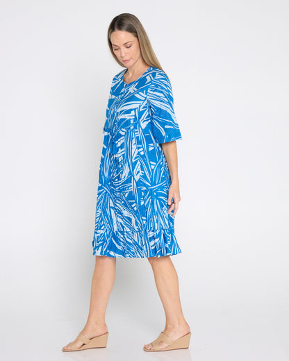 Charli Cotton Tassel Tie Dress - Mono Jungle Blue