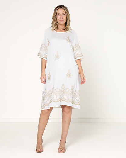 Zinnia Embroidered Dress - Ivory