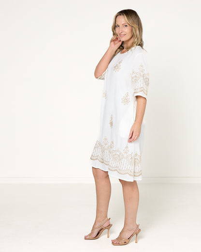 Zinnia Embroidered Dress - Ivory