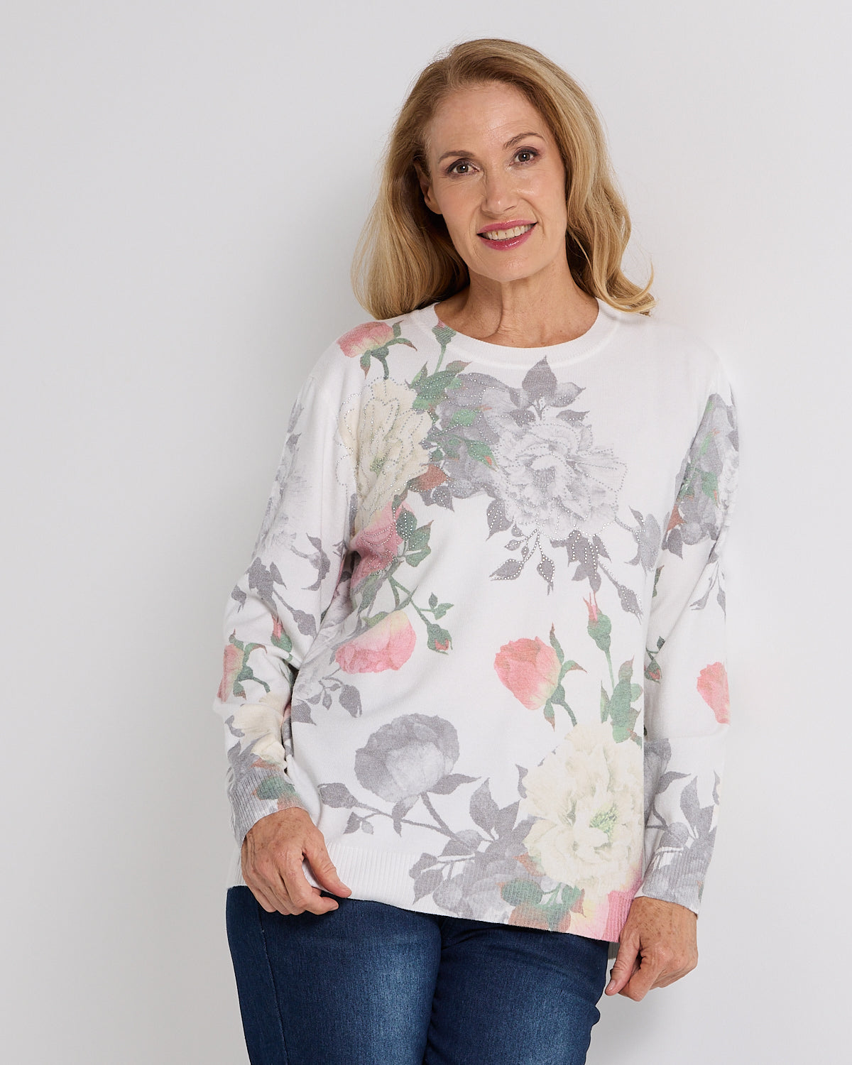 Mabel Knit - Floral Garden White