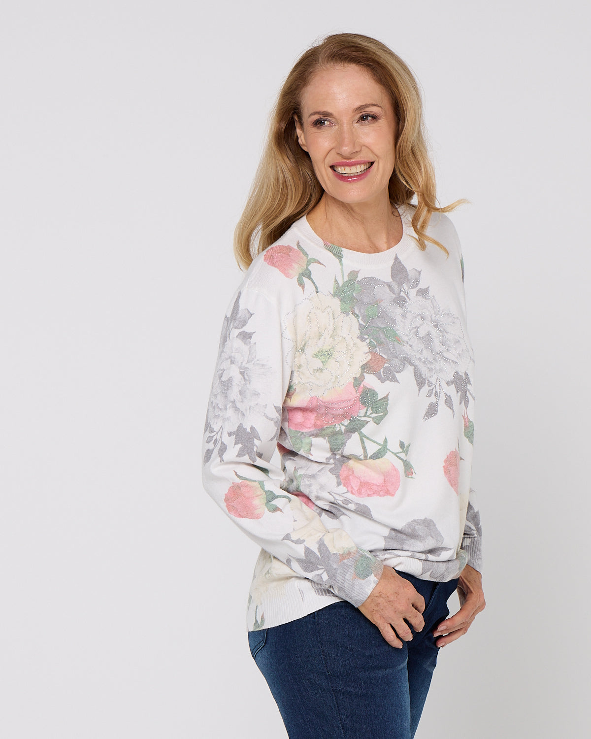 Mabel Knit - Floral Garden White