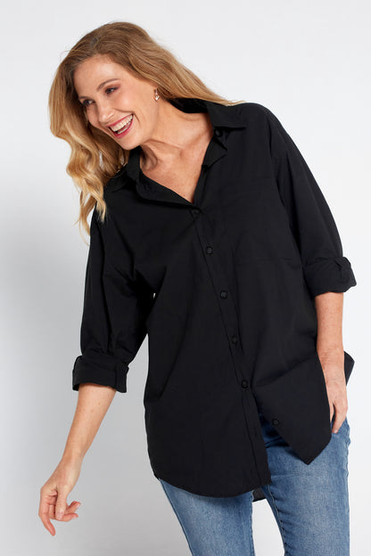 The Tulio Cotton & Linen Shirt - Black