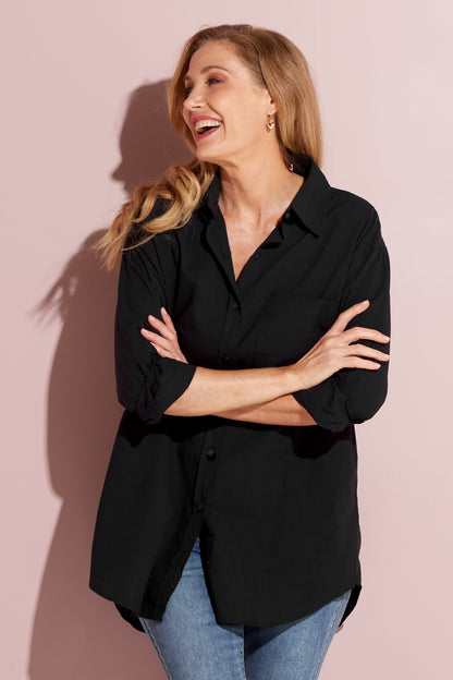 The Tulio Cotton & Linen Shirt - Black