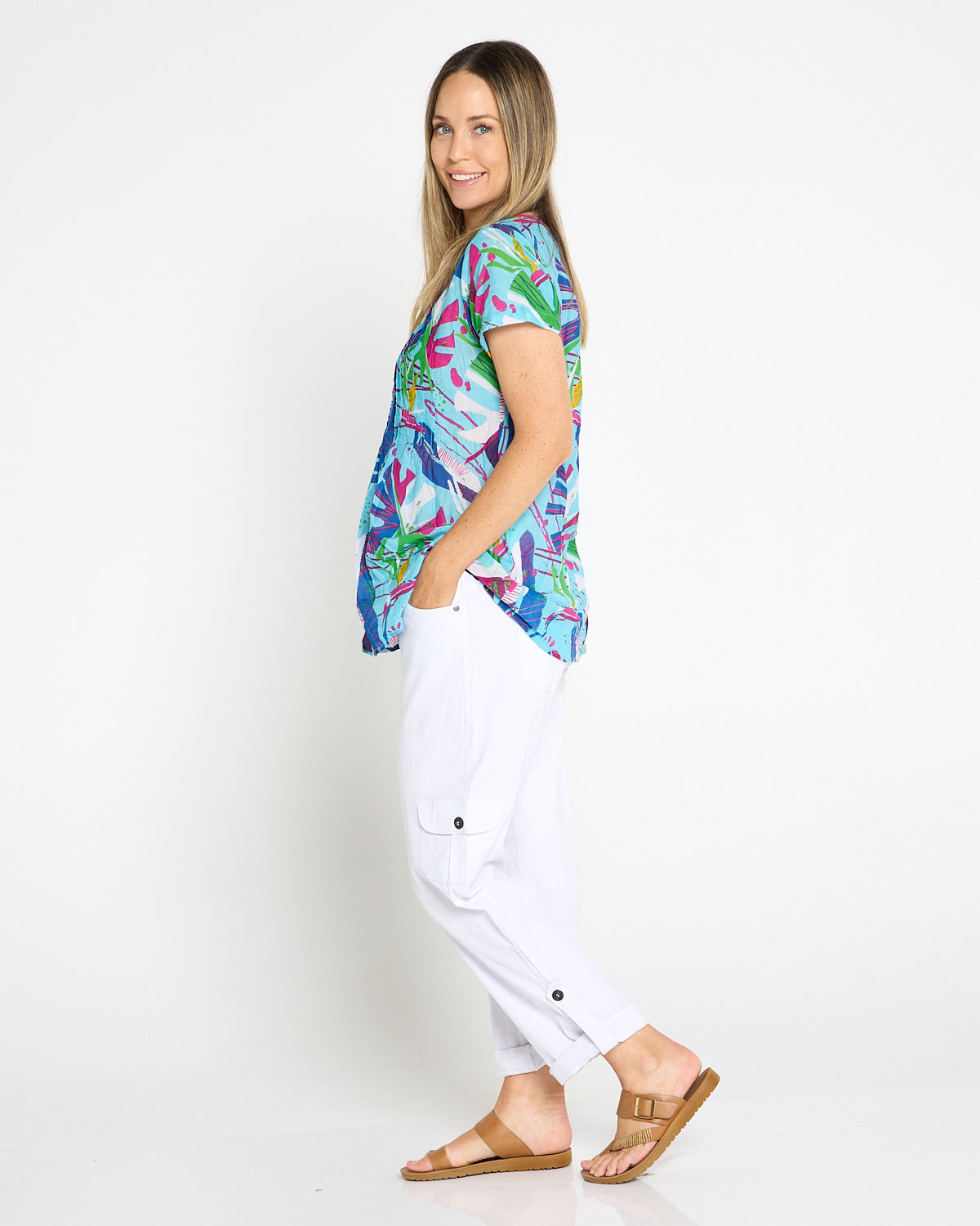 Issy Linen Blend Cargo Pants - White