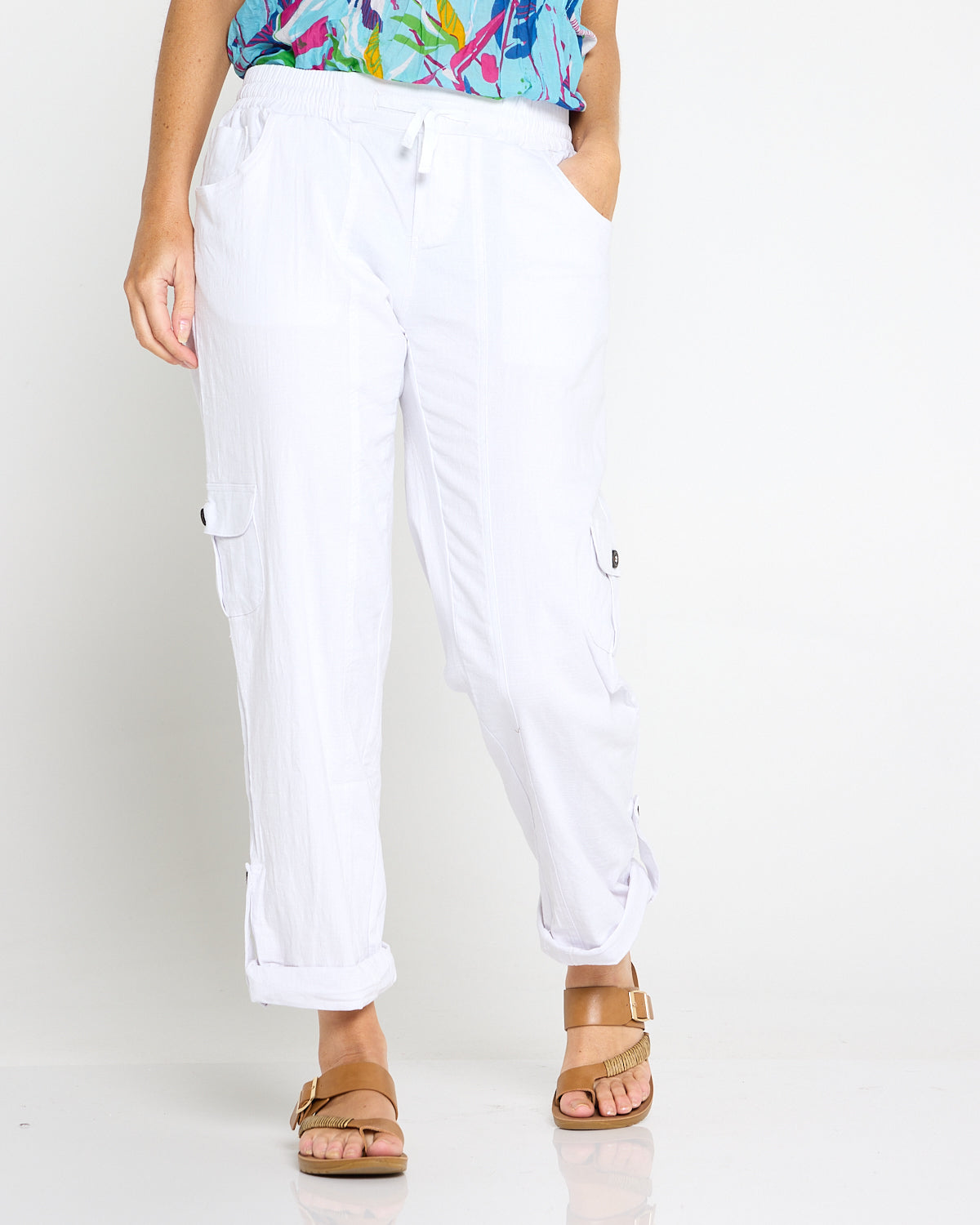 Issy Linen Blend Cargo Pants - White