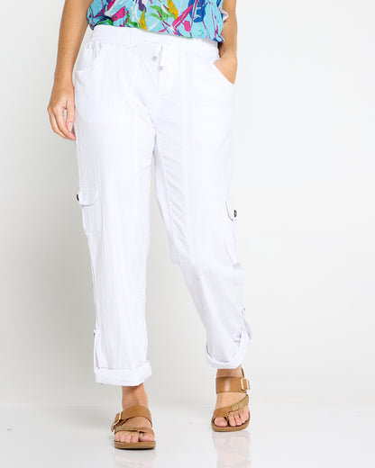 Issy Linen Blend Cargo Pants - White
