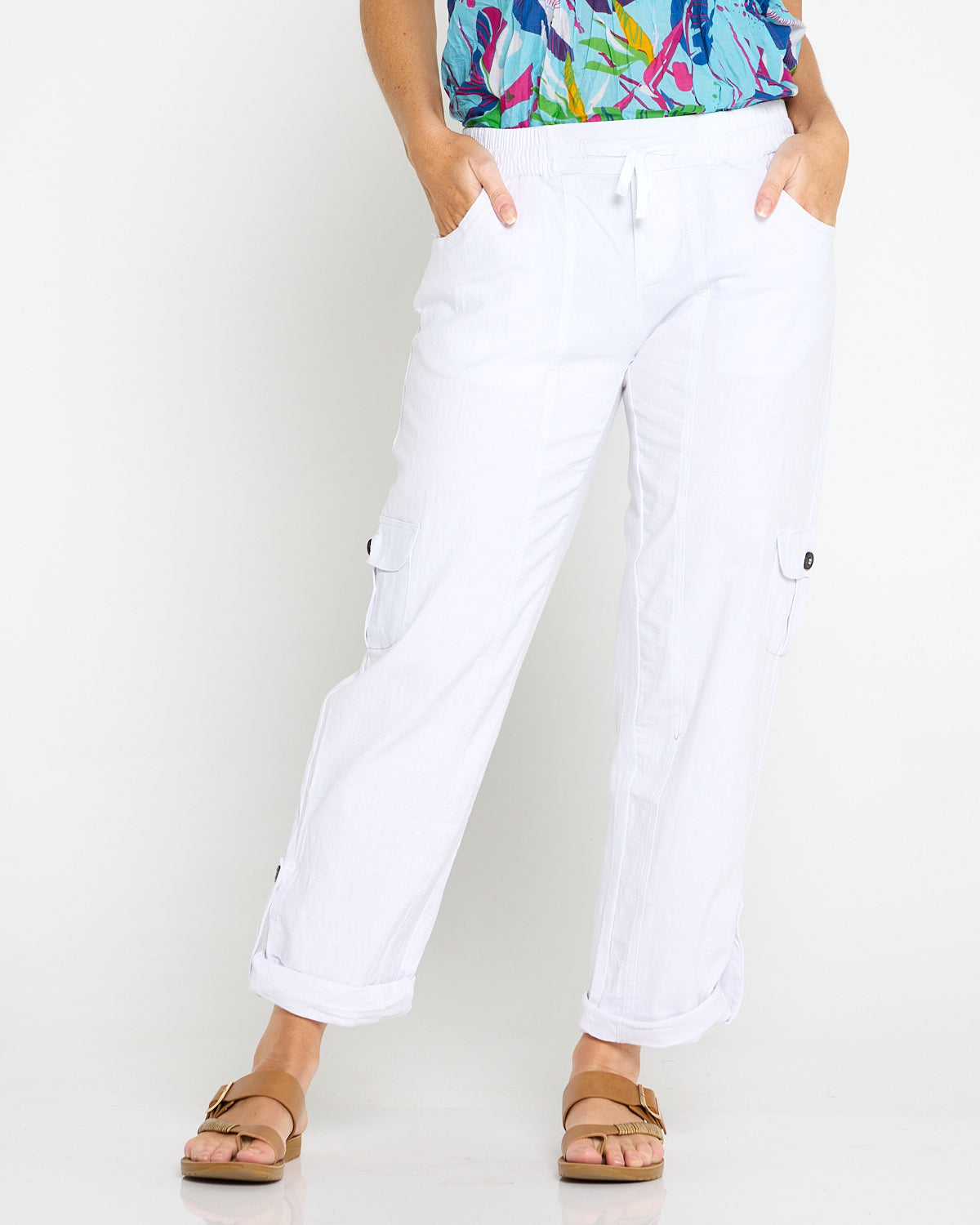 Issy Linen Blend Cargo Pants - White