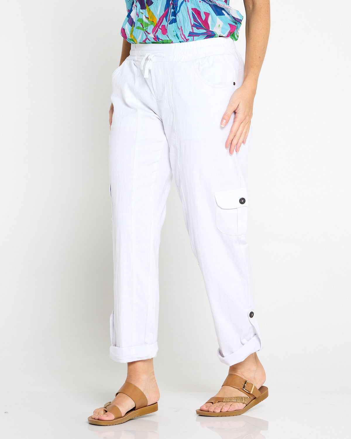 Issy Linen Blend Cargo Pants - White