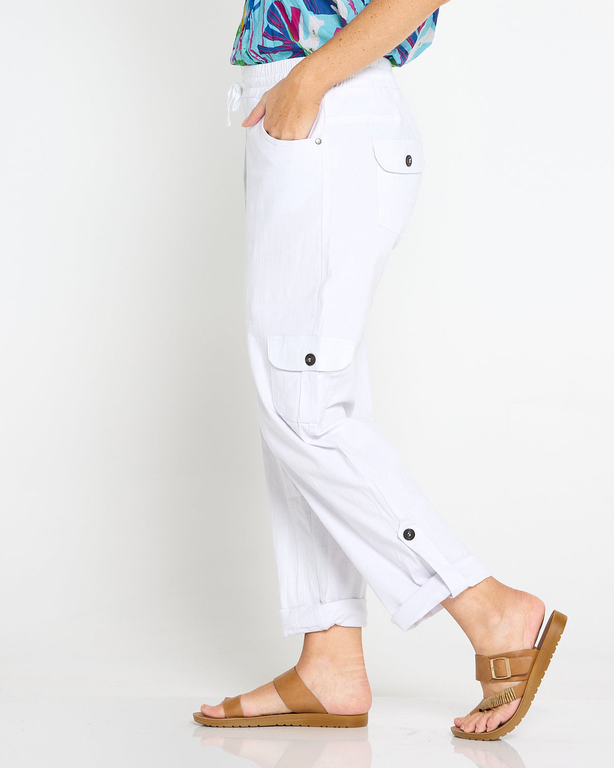 Issy Linen Blend Cargo Pants - White
