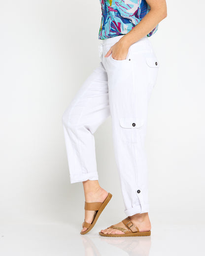 Issy Linen Blend Cargo Pants - White