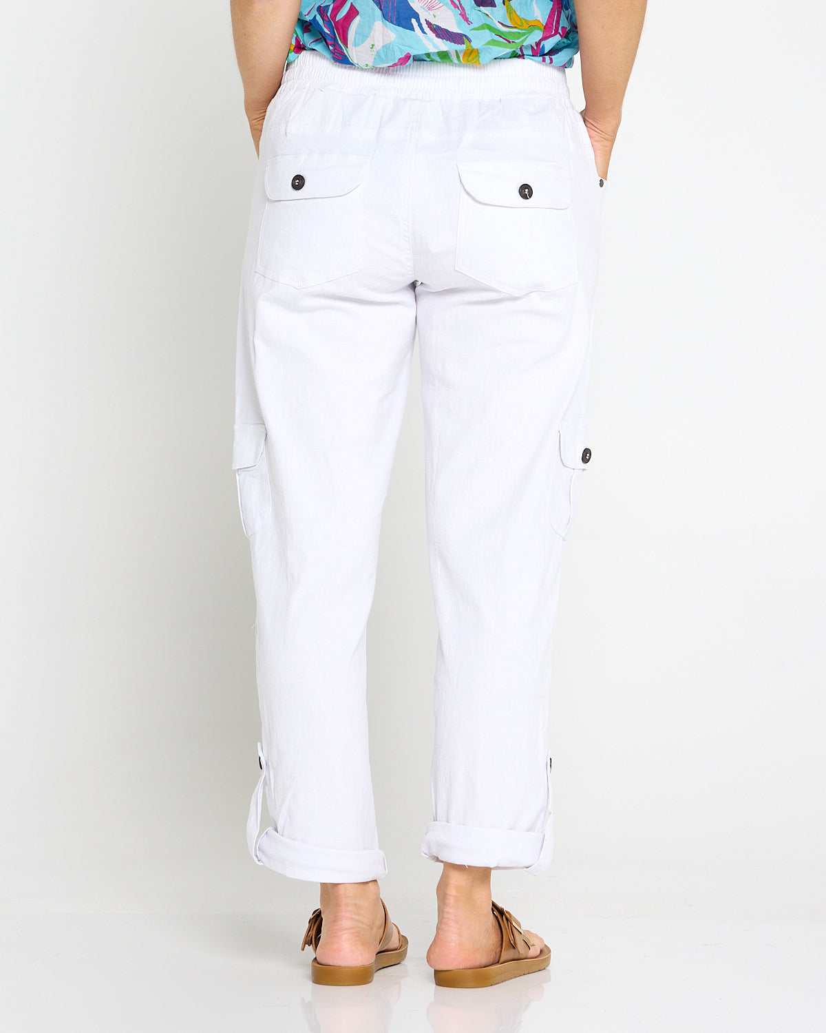 Issy Linen Blend Cargo Pants - White