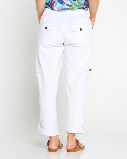 Issy Linen Blend Cargo Pants - White