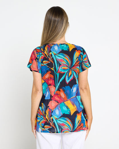 Kayla Cotton Short Sleeve Top - Painted Tropical
