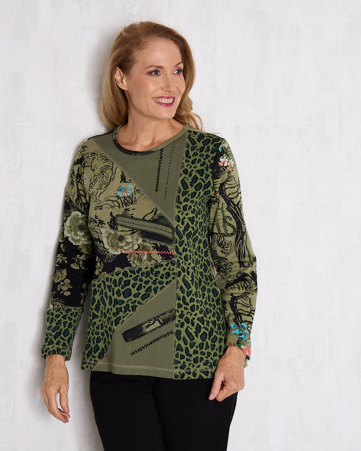 Keqioa Patch Top - Olive Multi
