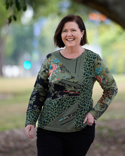 Keqioa Patch Top - Olive Multi