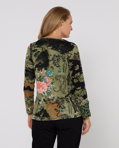 Keqioa Patch Top - Olive Multi