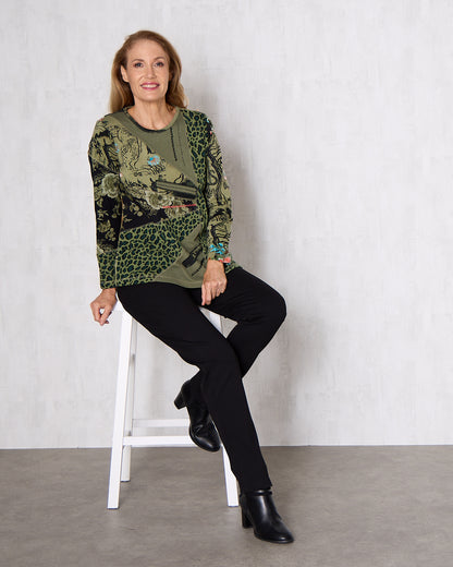 Keqioa Patch Top - Olive Multi