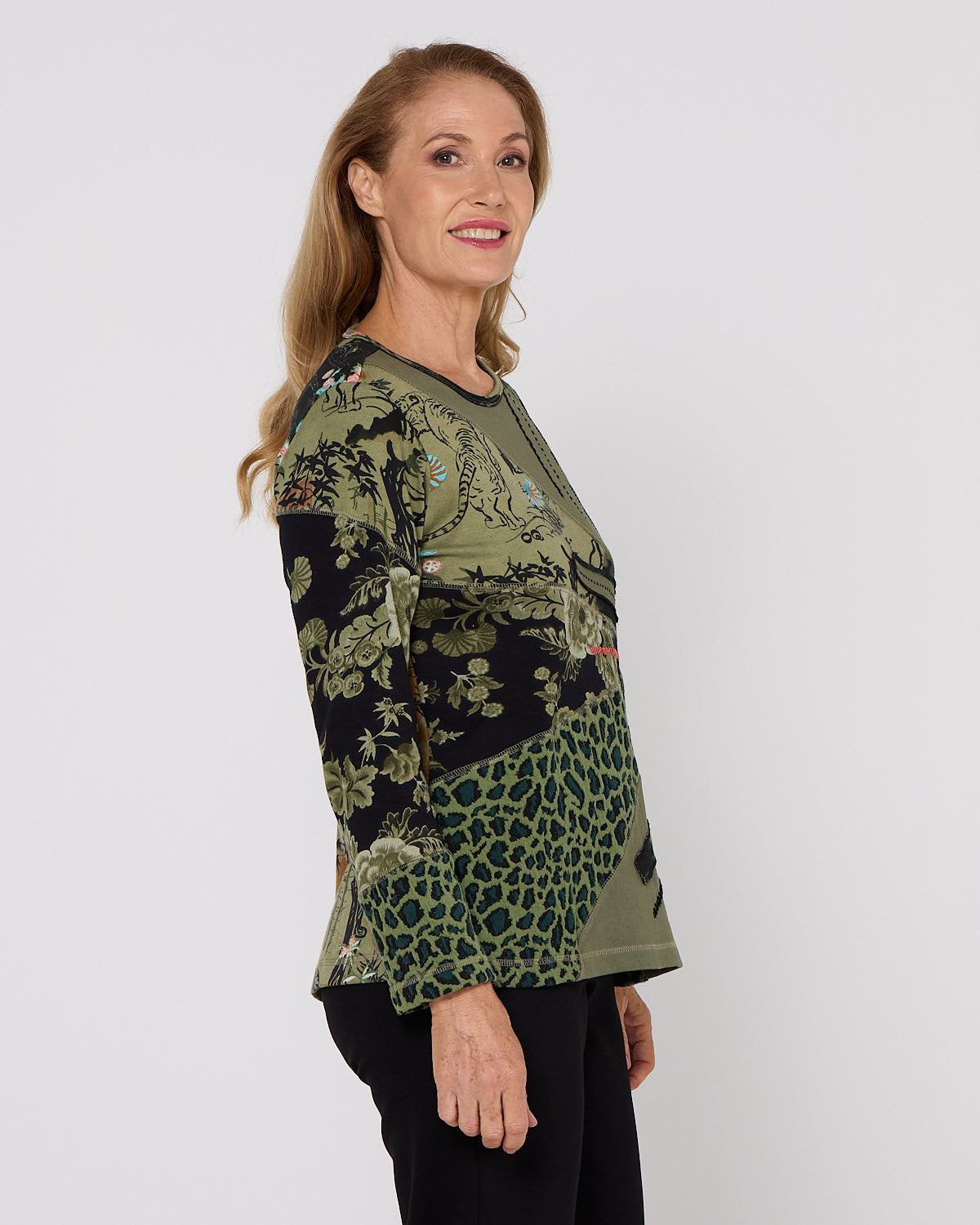 Keqioa Patch Top - Olive Multi