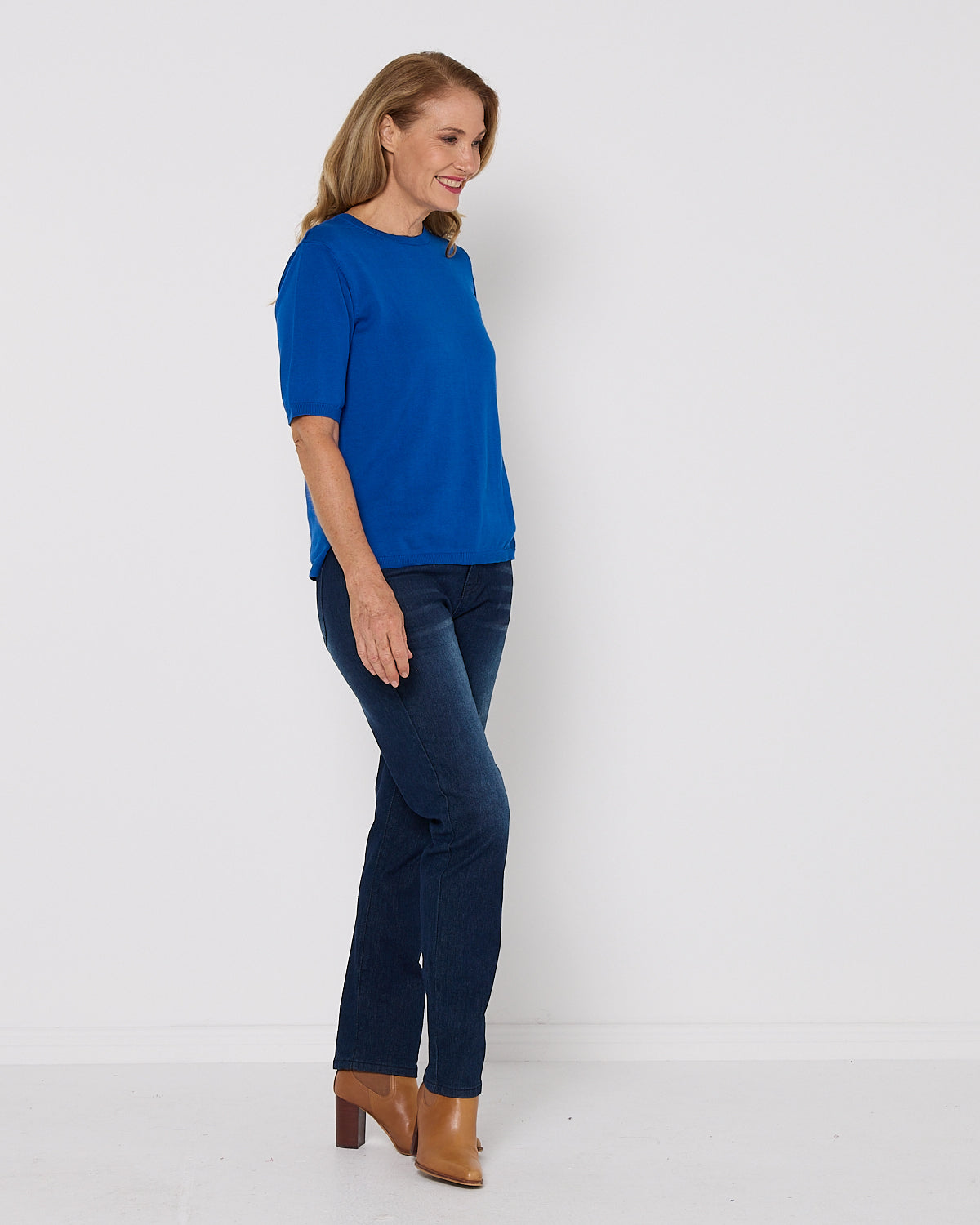 Avery Cotton Knit Tee - Cobalt