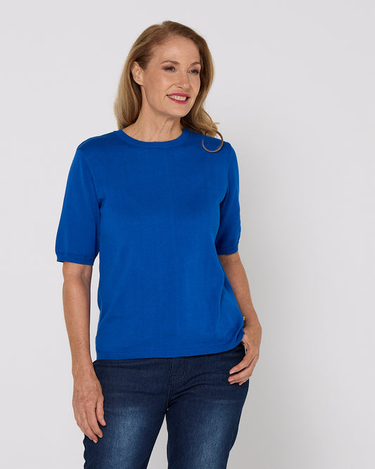 Avery Cotton Knit Tee - Cobalt
