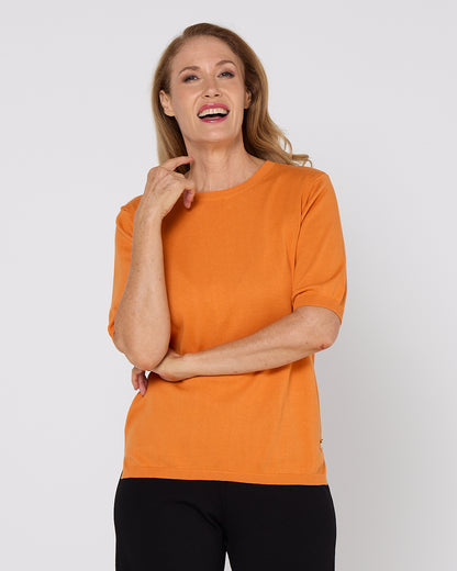 Avery Cotton Knit Tee - Orange