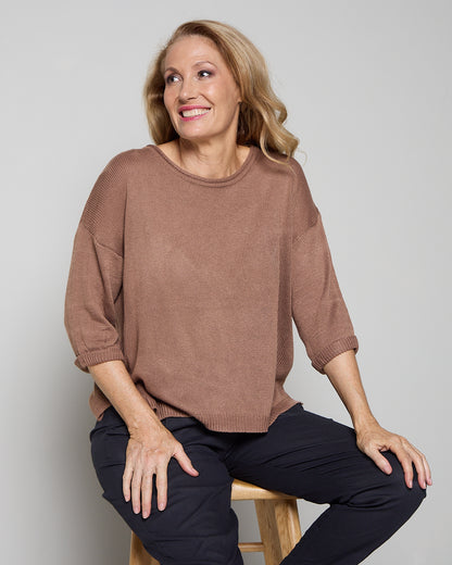 Byron Cotton Knit Top - Chocolate