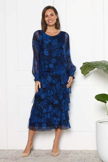 Margo Long Sleeve Silk Dress - Royal Jacobean