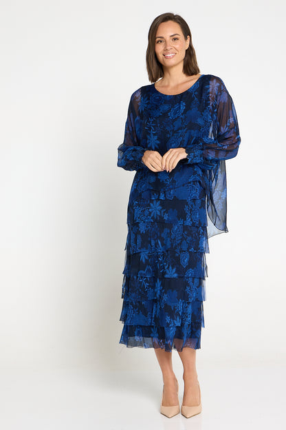 Margo Long Sleeve Silk Dress - Royal Jacobean