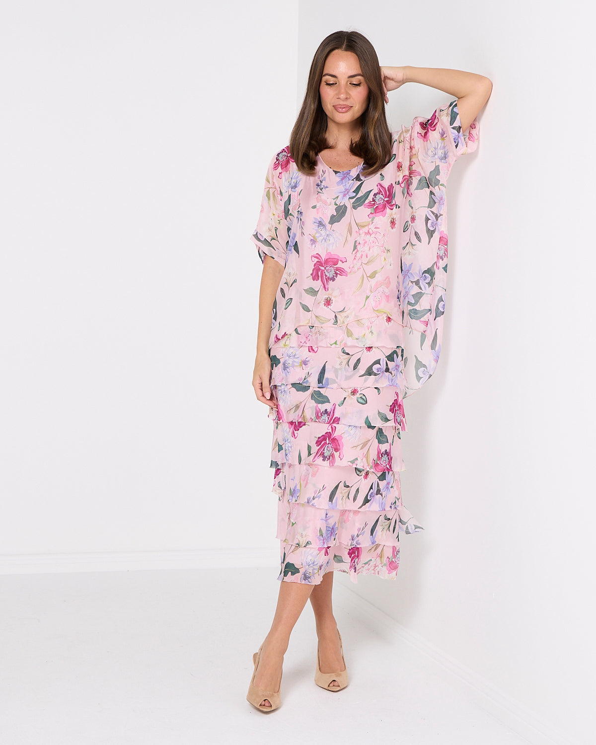 Margo Silk Blend Dress - Blush Floral
