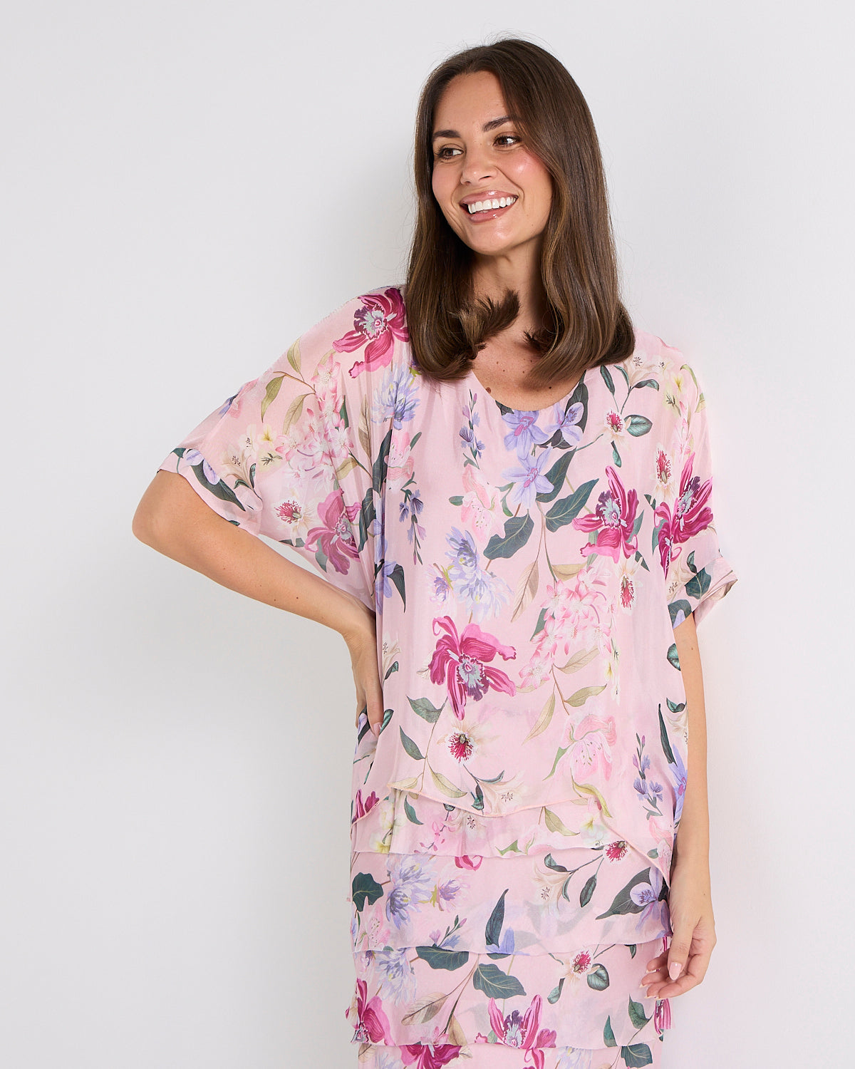 Margo Silk Blend Dress - Blush Floral