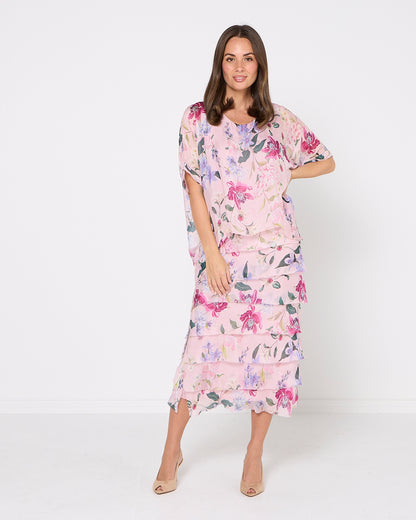Margo Silk Blend Dress - Blush Floral