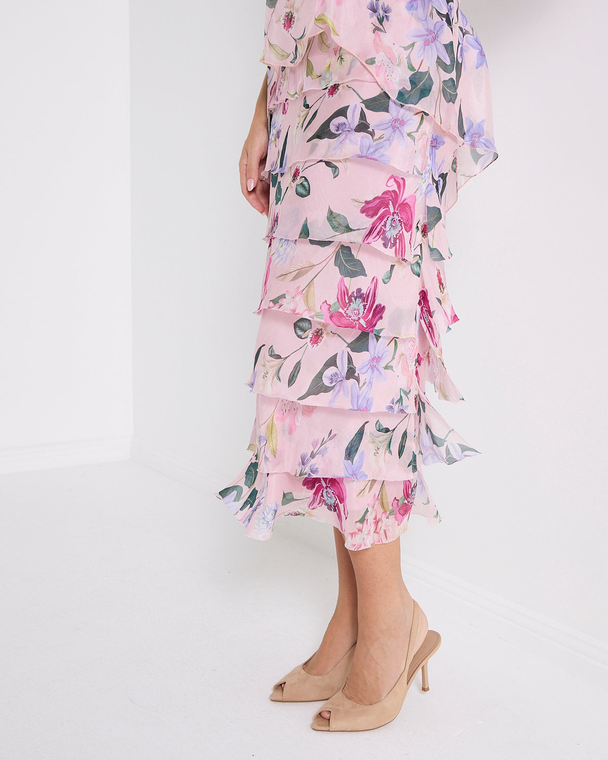 Margo Silk Blend Dress - Blush Floral