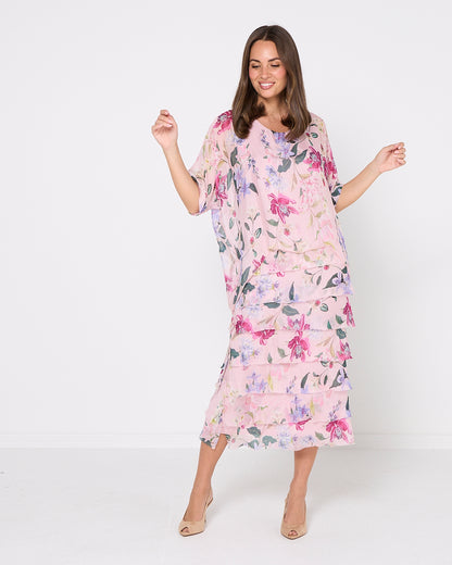 Margo Silk Blend Dress - Blush Floral