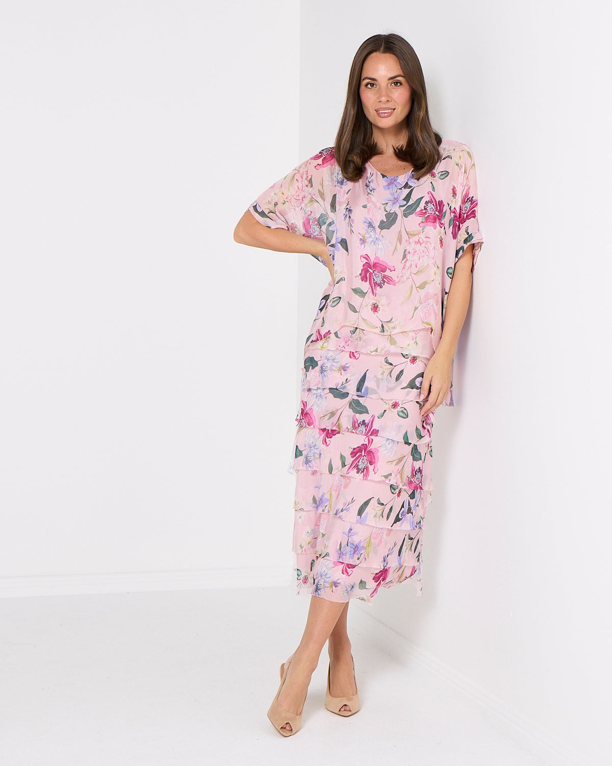 Margo Silk Blend Dress - Blush Floral
