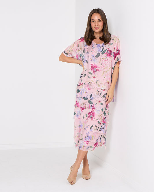 Margo Silk Blend Dress - Blush Floral