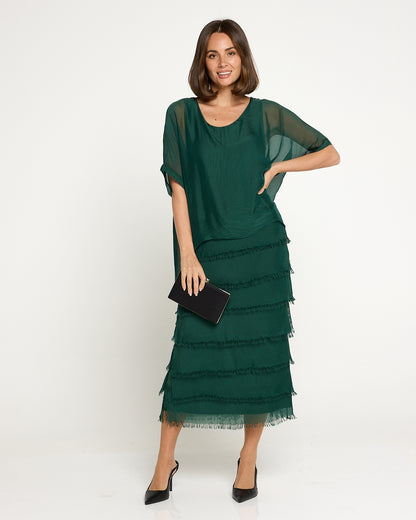 Margo Silk Dress - Forest Green
